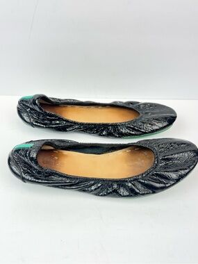 Tieks Black Obsidian Patent Leather Ballet Flats Slip On Packable Shoes Size 10